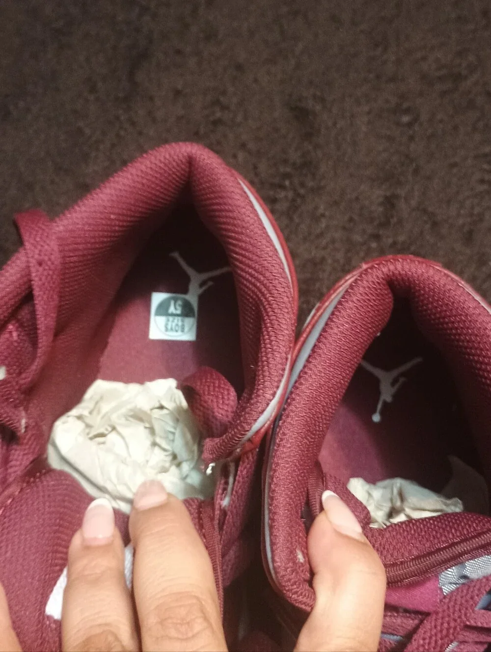 Nike Air Jordan (5Y/7 Women) NWOT BURGUNDY AND GRAY.